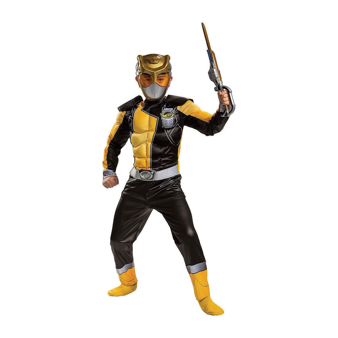 Gold Ranger Beast Child Costume Muscle Jumpsuit with Character Half Mask for Boys